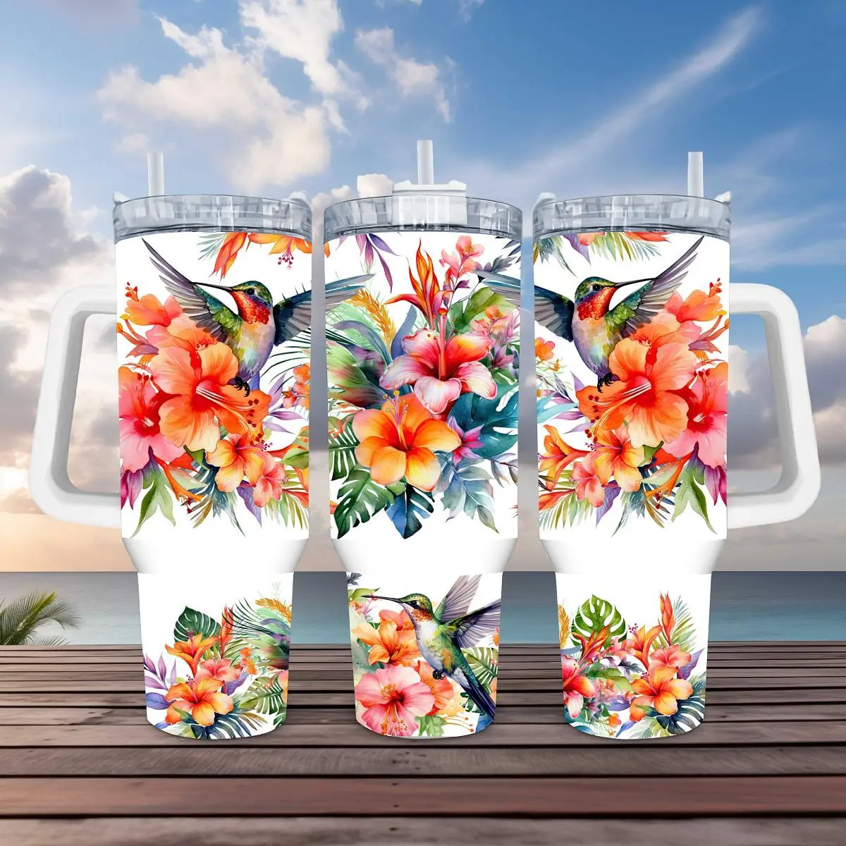 Dazzling Hummingbird Sips Tropical Bliss - 40 oz Tumbler Bottle Drinkware Stainless Steel