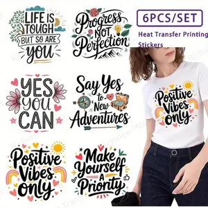 6 Pcs Inspirational Quote Heat Transfer Vinyl Stickers Iron on Decals for Washed T Shirts Clothing Decor