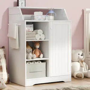 Baby Changing Table with Foldable Tabletop, White Storage Cabinet with Storage Shelf & Door Rack, Modern Diaper Changing Station with Storage or with 3 drawers