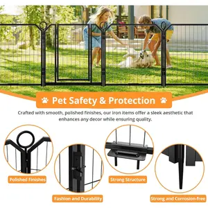 8 Panel Dog Playpen Outdoor, 24 Inch Dog Fence with Gate & Fixed Stakes, Pet Exercise Pen for Yard RV Camping Garden, Durable Steel Playpen for Puppy Small Dogs
