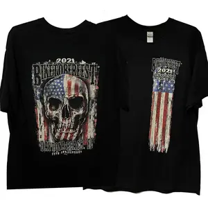 Bike Skull US Flag T-Shirt, Double Sided Motocross Racing Graphic for Dirt for Enthusiasts Motorsport, Full Size Unisex For Men, Women