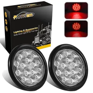 Partsam 4" Red Round Sealed Led Trailer Stop/Turn/Brake Tail Light 15 Diodes Clear Lens, Grommet Mount Mini-Reflex faceted reflector design, Hardwired for trailers less than 80" wide (2pcs)