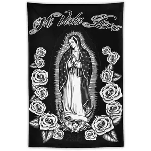 Our Lady of Guadalupe Virgin Mary Jesus Christmas Tapestry Wall Art Decor Christian Religious Tapestry Decorative Light Peach