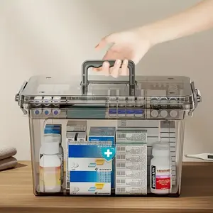 Durable Dual-Layer Medicine Storage Box with Handle, Transparent Waterproof Design, Multiple Compartments for Home & Travel Use, Clear Storage Box