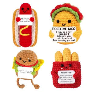 Mini Positive Crochet Taco Plush Toys, Handmade Crochet Figure, 1/4 Counts/set Cute Desk Decor, Handmade Knitted Fries Hamburger Hot Dog, Emotional Support Gift