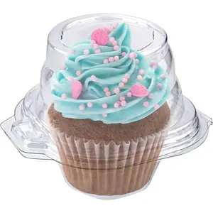 Individual plastic cupcake containers disposable with connected airtight dome lid 50 count clear single cupcake container bpa free