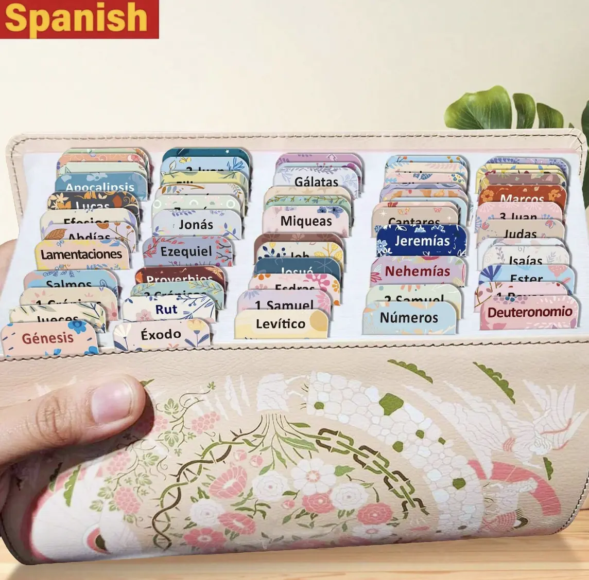 Practical Charming Laminated Spanish Bible Tabs - 75 Pastel Bloom Adhesive Label Stickers, Office Index Dividers, Bible Study Aids to Enhance Reading Experience