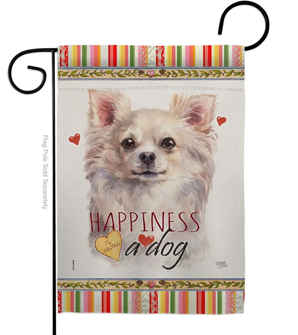 Breeze Decor G160247-BO White Chihuahua Happiness Animals Dog 13 x 18.5 in. Double-Sided Decorative Vertical Garden Flags for House Decoration Banner Yard Gift