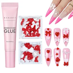 Makartt Nail Rhinestone & Valentine's Day Nail Charms- Bowknot Heart Decor- 15ml Gel Glue with Pearls, Gems, and 3D Art Decor beautysecretnailglue