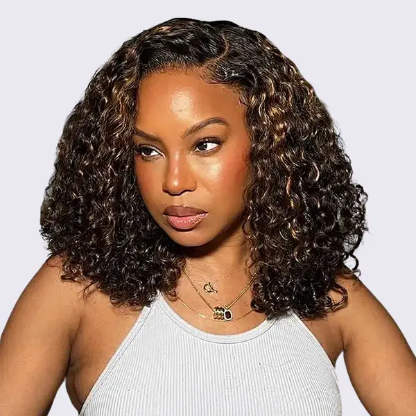 16 Inch Blonde Highlight Water Wave Wear Go 7x5 Lace Glueless Wigs With Natural Hairline And Pre-cut Lace
