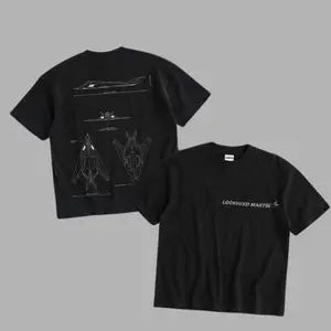 F-117 Night Hawk Blueprint Double Sides Heavy Cotton T-Shirt Vintage Lockheed Martin Graphic Tee Military Enthusiast Streetwear Clothing Gift for Men