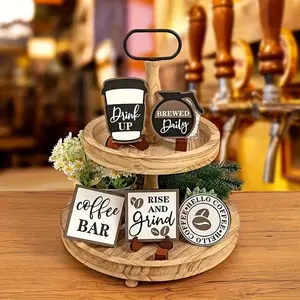 Wooden Coffee Sign Set, 9 Counts/set Coffee Bar Sign, Coffee Bar Decor, Coffee Bar Accessories, Home Decor for Coffee Shop & Restaurant