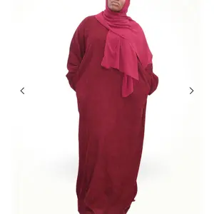 (Final Sale)  Burgundy Corduroy Abaya Fall Abaya with Pockets and Hijab Cozy Sweater-Like Fabric with Stylish Belt for Tailored Look