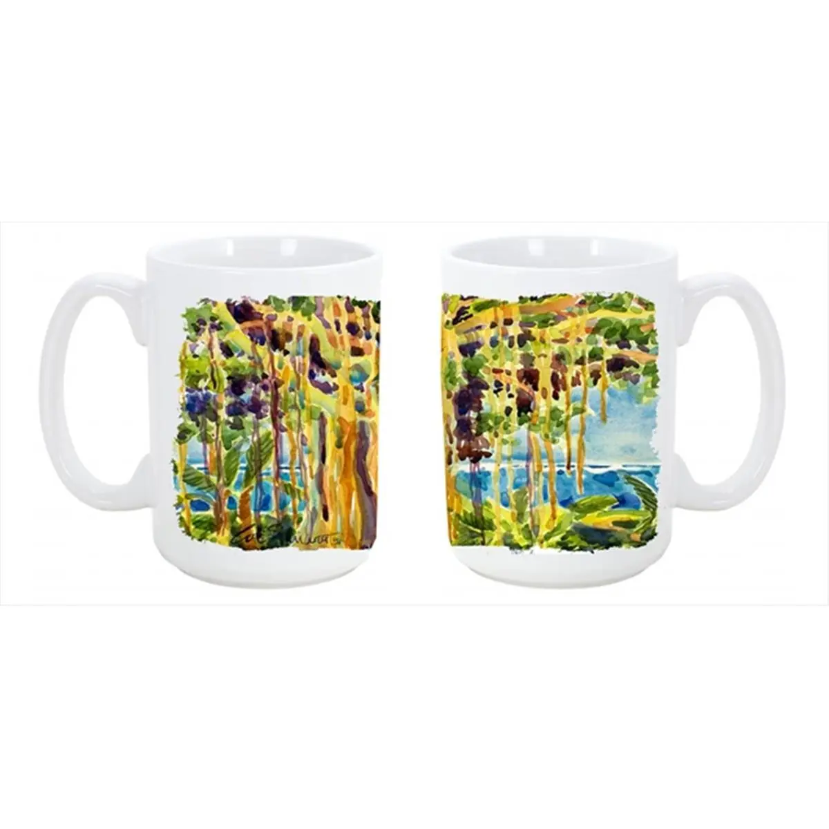 212 MAIN Banyan Tree Motif Non-Toxic Ceramic Coffee Mug - 15oz Large Reusable, Washable Cup, Dishwasher-Safe, Microwavable Kitchen Drinkware for Coffee, Tea, Non-Toxic Ceramic Mugs