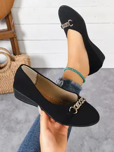 New Flat Heel Wedge Single Shoe Classic with Metal Buckle, Stable Sole, Comfortable Wear, Casual Style, All Seasons