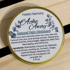 Holistic Harmony AcheAway Natural Muscle Pain Relief Ointment 2oz with Shea Butter & Arnica Extract for Arthritis & Migraines
