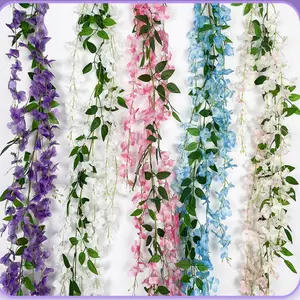 Artificial Wisteria Flowers, Fake Flower Vine Decor, Plastic Flower String Rattan, for Winding and Covering Air Conditioning Pipes, Ceiling Flower Bouquets, Home Decoration