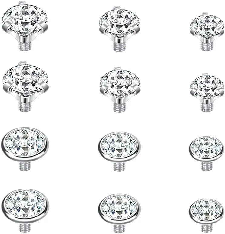 14G 4-20Pcs Surgical Steel Dermal Piercing Jewelry Cubic Zircon Micro Dermal Anchor Tops Titanium Base Dermal Piercing