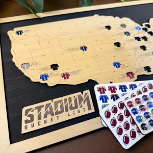 Football Stadiums Bucket List Map – Framed Wooden Wall Art | Gift for Football Fans, Tailgaters, and Sports Travelers Decor