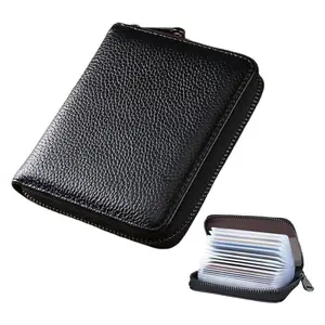 Leather Multi-Card Wallet with RFID Blocking Pouch and RFID Card Slots, Portable ID Card Holder, Zipper Coin Purse, Credit Card Organizer and Bank Cards Storage