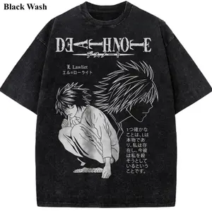 L Vintage Wash Tee, Death Note T-shirt, Anime Graphic Tees, Unisex Shirt, Anime Gift For Fan, Gym Workout Shirt, Menswear Womenswear Crew Neck Oversize Fit Heavy Cotton