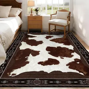 Cowhide Rugs for Living Room 4x6  Rug for Bedroom Washable, Soft Faux  Print Rug Low Pile Non Slip, Western Rustic Rugs for Dining Room   Office, Brown and White