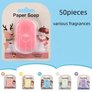 50pcs Travel Soap Box with Soap Sheets, Portable Hand Wash Tablets, Mini Soap Paper, Outdoor Camping, One-Time Use Soap