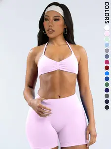 Impact Strap Summer Bra and Shorts Set, Seamless Shaping Gym Wear, Fitness Clothes, Workout Sets, High Waist, Sporty Style, Strong Support, Excellent Elasticity, Women's, Sportswear Activewear