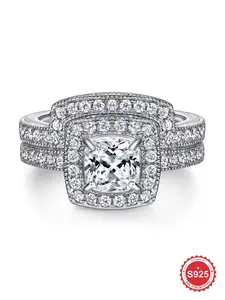 925 Sterling Silver Princess Cut Ring Set, Elegant Jewelry for Women, Fashion Jewelry for Party, Daily Clothing Decor, Trendy All-match & Exquisite Jewelry for Birthday Gift, Bridal Ring Sets, Engagement Rings