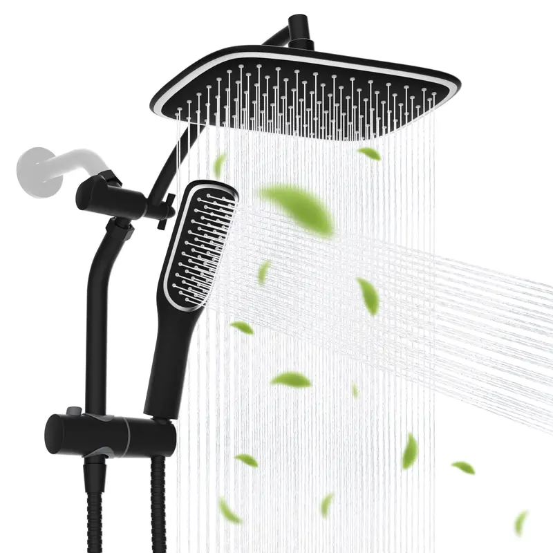 Hibbent 10-in Brass-Steel Dual Shower Head Set with Handheld Spray, High-Pressure Simple Rainfall Showerhead, Height-Adjustable for Couples & Elderly, Durable Metal Construction ABS Luxury Bathroom Fixture