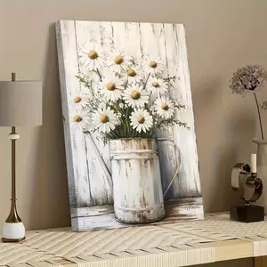 1 piece wooden framed canvas poster, beautiful daisy art print, waterproof wall decoration art, suitable for indoor and outdoor use, home, office, living room, cafe, bar, bedroom, bathroom, restaurant, ink art style