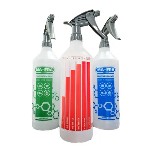 MA-FRA 1L Dilute Bottle - Plastic Accurate Graduated Mixing Container with Spray Top, Chemical-Resistant Trigger, 1:1 to 1:20 Ratio Range, Versatile Refillable Storage Bottles & Jars with Precision Capacity for Home Supplies