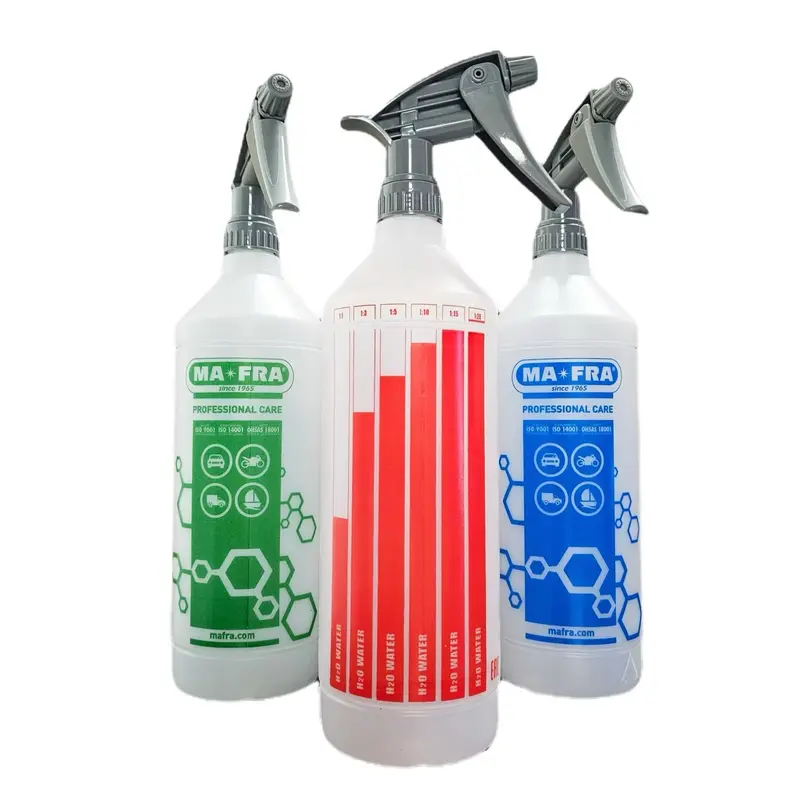 MA-FRA 1L Dilute Bottle - Plastic Accurate Graduated Mixing Container with Spray Top, Chemical-Resistant Trigger, 1:1 to 1:20 Ratio Range, Versatile Refillable Storage Bottles & Jars with Precision Capacity for Home Supplies