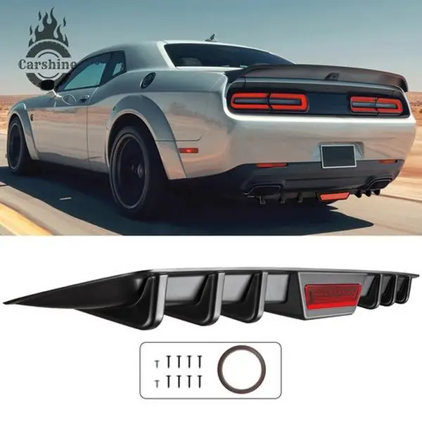 For Dodge Challenger SRT RT Rear Lower Bumper Diffuser Shark Fins Spoiler Lip（Please note: this is a reflective strip, not an actual light.）
