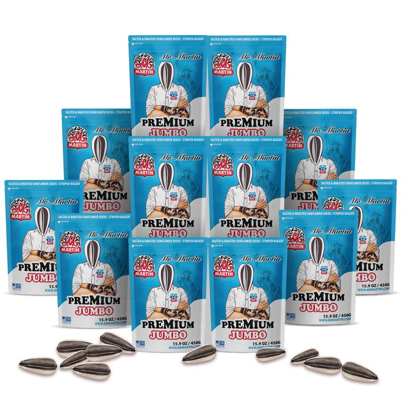 Mr. Martin Freshly Roasted Salted Premium Jumbo Stripped In-Shell Sunflower Seeds - Pack of 6