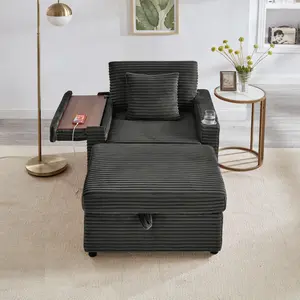 [Bellemave]  Comfortable Fluffy Corduroy Lazy Sofa, Storage Space for Big Single Chair, Super Soft Chaise Lounge with Ottoman and Table Board,Suitable for Chailiving Room,Apartment