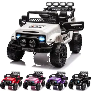Kids Ride On Truck Car 12V, Electric Vehicle with Remote Control, LED Lights, Spring Suspension, Music & Horn, 3 Speeds (White)