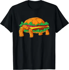 100% Cotton Funny Hamburger Turtle Fast Food Animal T-Shirt
