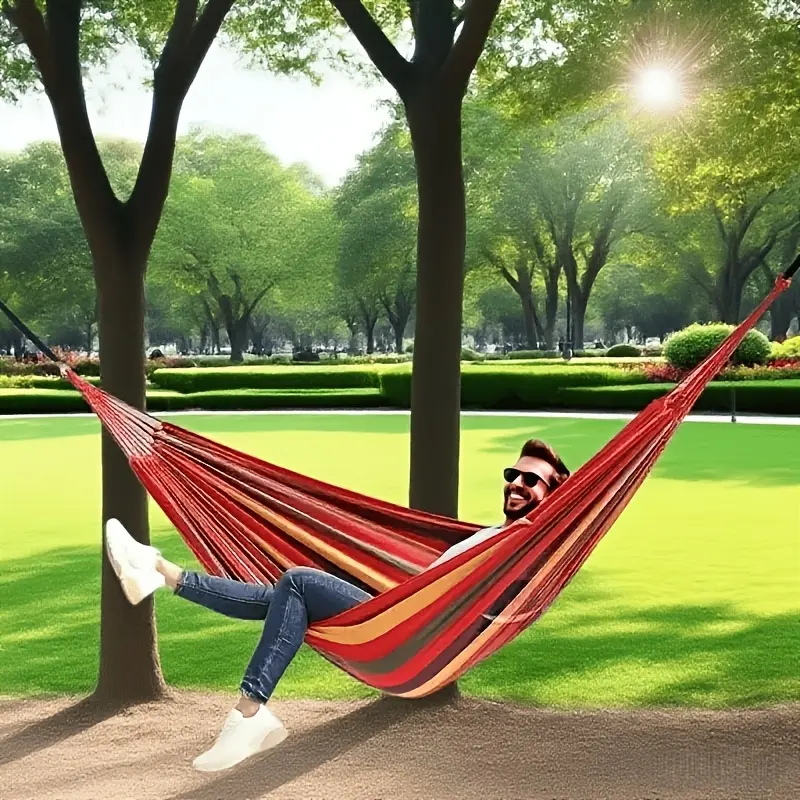 Double courtyard outdoor hammock, Durable Hammock, made of enlarged and thickened coarse cotton canvas, equipped with two thick binding ropes, suitable for outdoor courtyards, camping gatherings, and team building, Swing Hammock