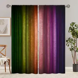 Vintage Colorful Striped Curtains, 2pcs Rod Pocket Drapes for Bedroom Office Kitchen Living Room Study, Home Decor and Room Decoration