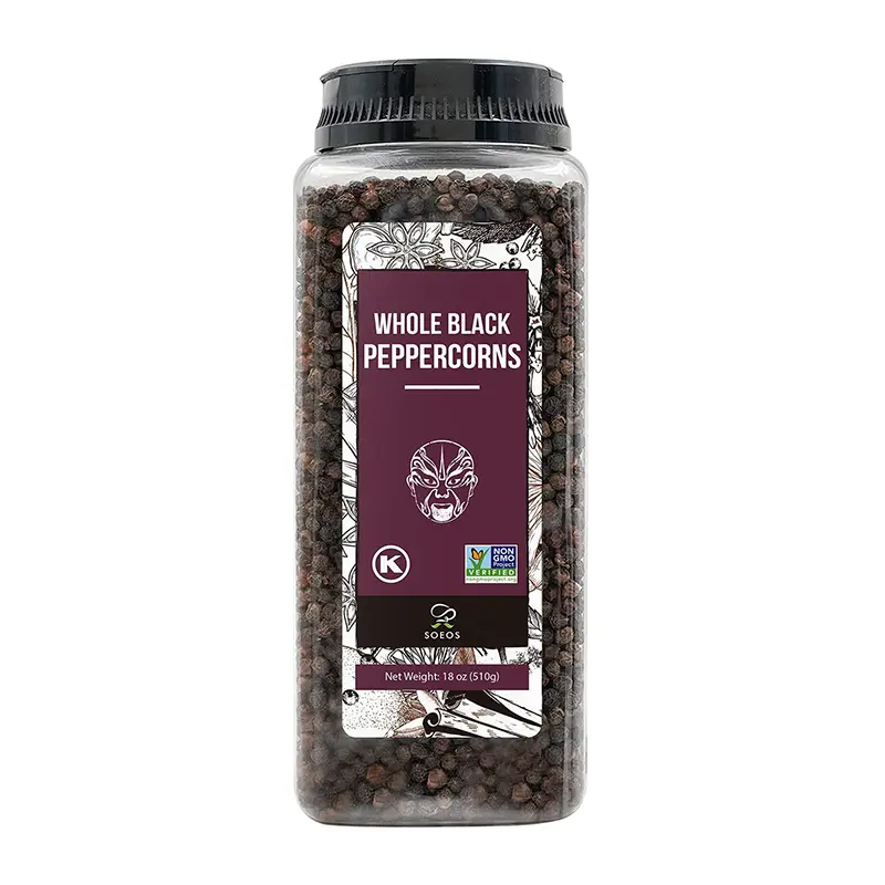 Soeos Black Peppercorns, 18oz (Pack of 1), Non-GMO, Kosher, Whole Peppercorns for Fresh Flavor - Spice Beef