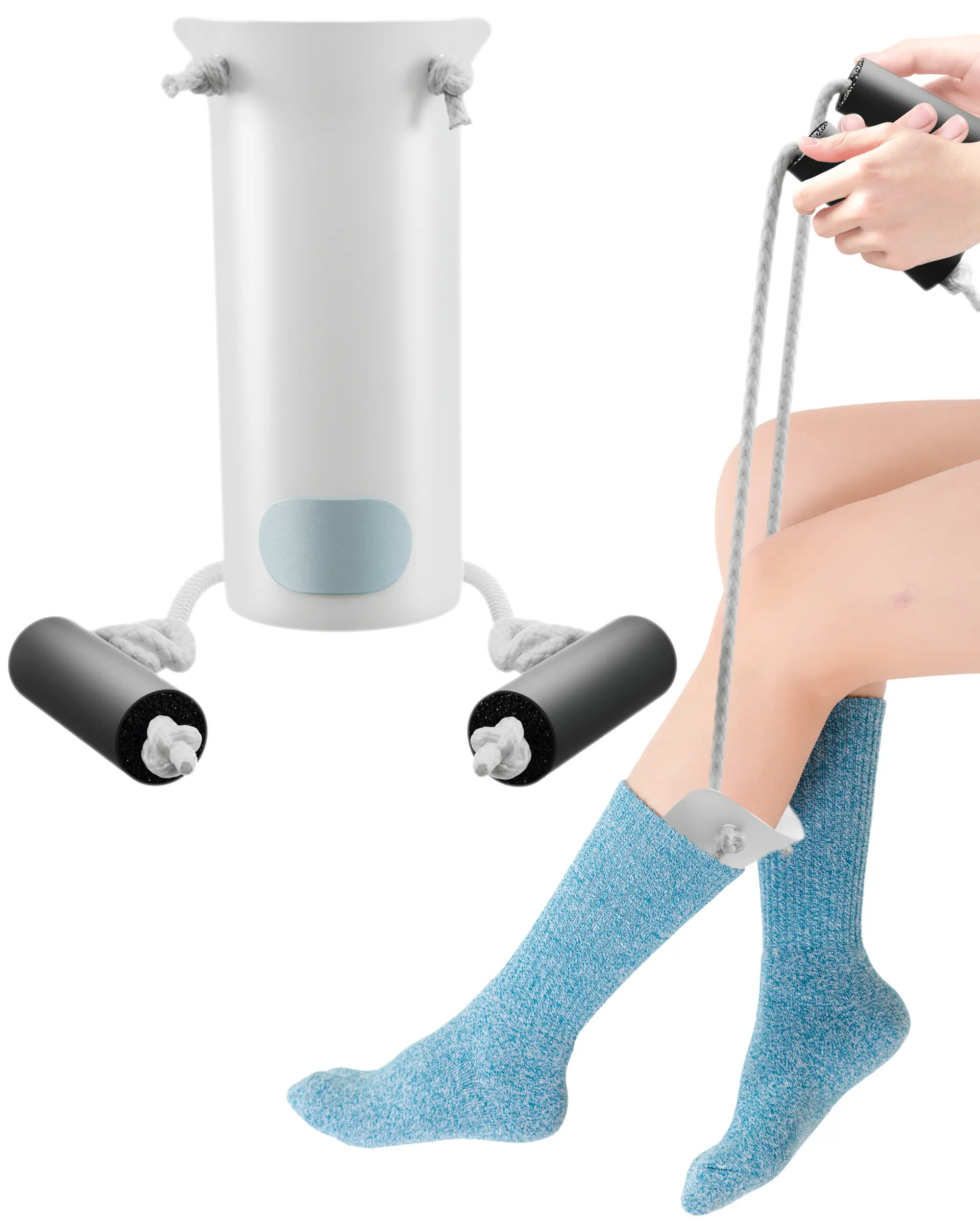 MARS Wellness Deluxe Molded Sock Aid Donner - Foam Grip Handles - 31inch Adjustable Cords - Compression Sock Helper Stocking Slider - Elderly, Senior, Pregnant Diabetics