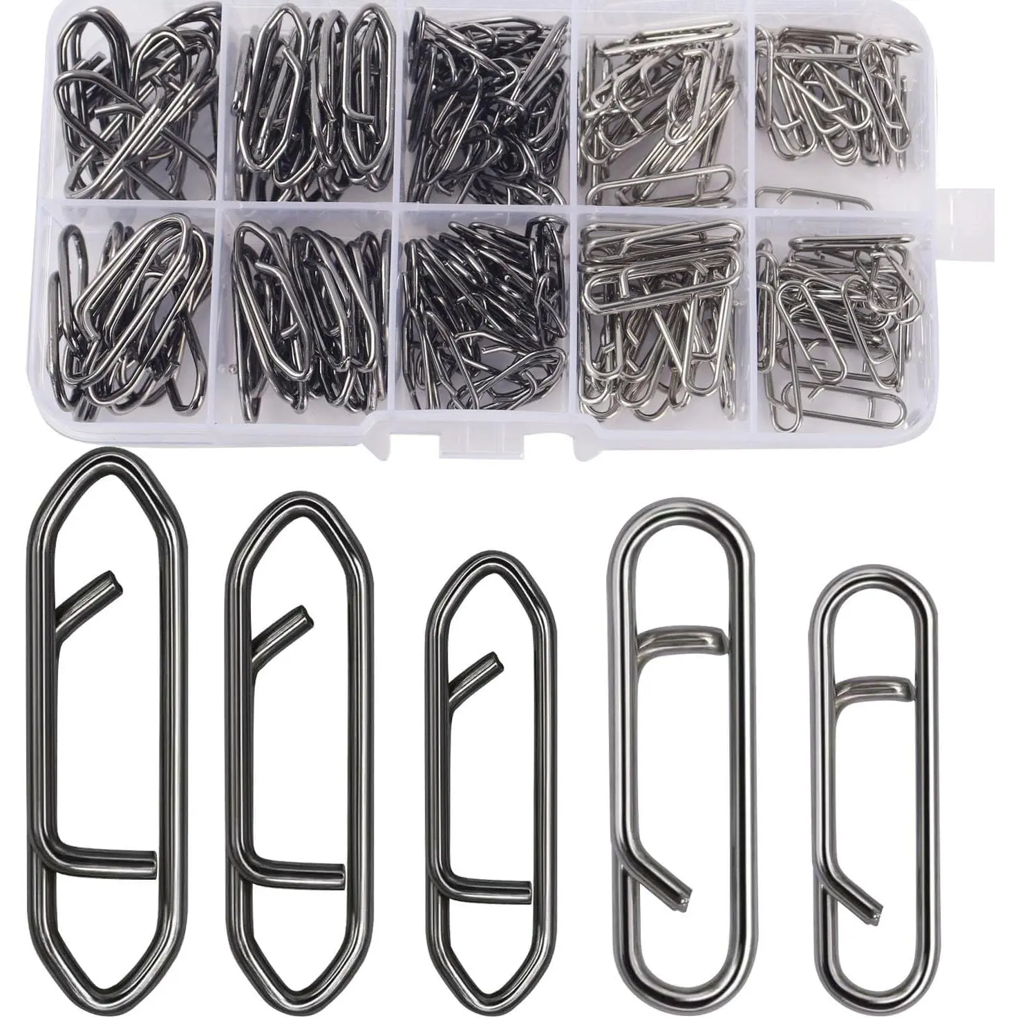 Fishing Power Clips, 200 count Fishing Speed Clips for Fishing Lure Quick Change, High Strength Stainless Steel Clips Snap Freshwater Saltwater Crankbait Popper Lure Connector Tackle