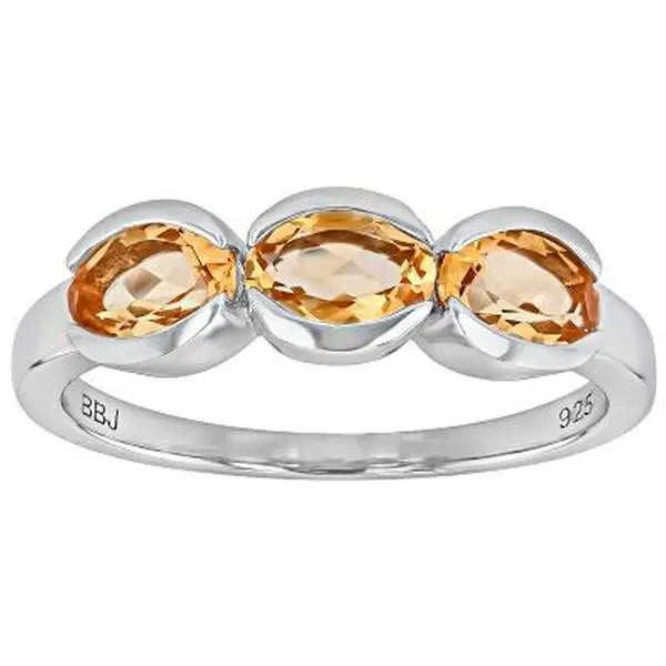 JTV Yellow Citrine Platinum Over Sterling Silver 3-Stone Ring 1.08ctw