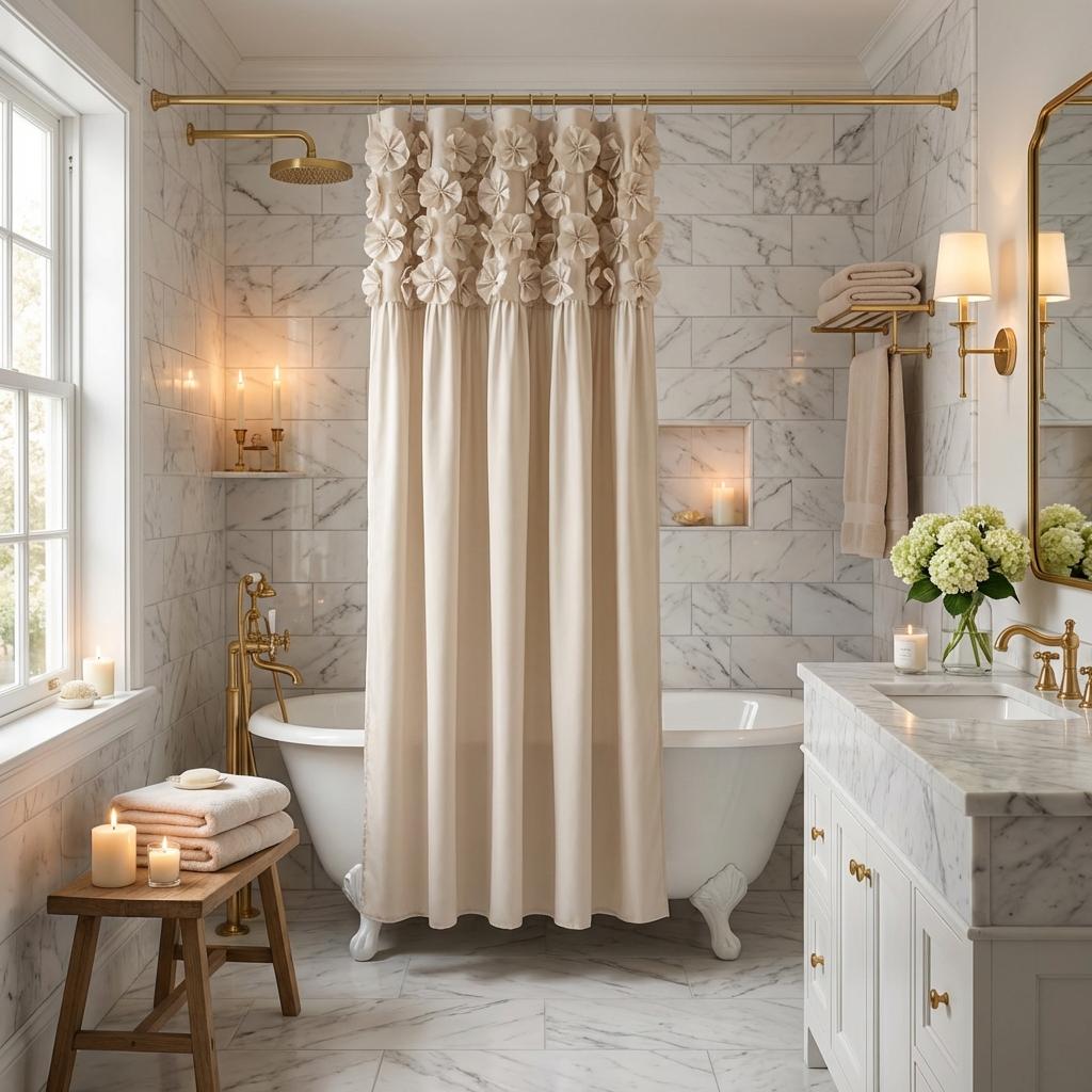 YRZTRK Camel Ruffle Shower Curtain Vintage Handcrafted Bow Tie Ruched Microfiber Bath Curtain for Master Bathroom with 12 Buttonholes 72 W x 72 H