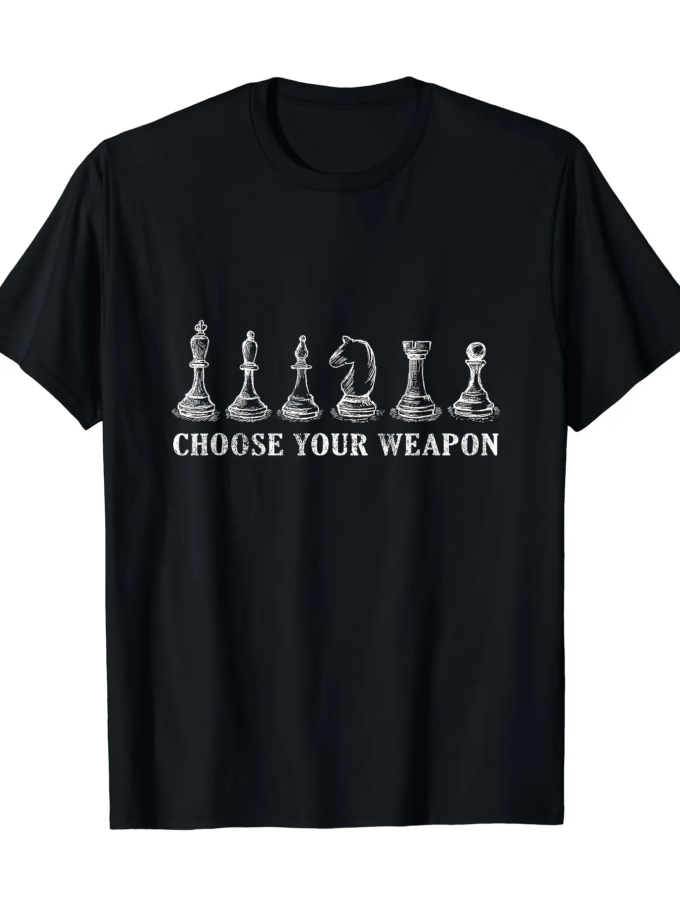 Men's Chess-Themed T-Shirt - Choose Your Design with Chess Piece Pawns & King Print - Black Cotton Casual Tee for Chess Players & Strategy Fans - All-Season Fit Round Neck Shirt