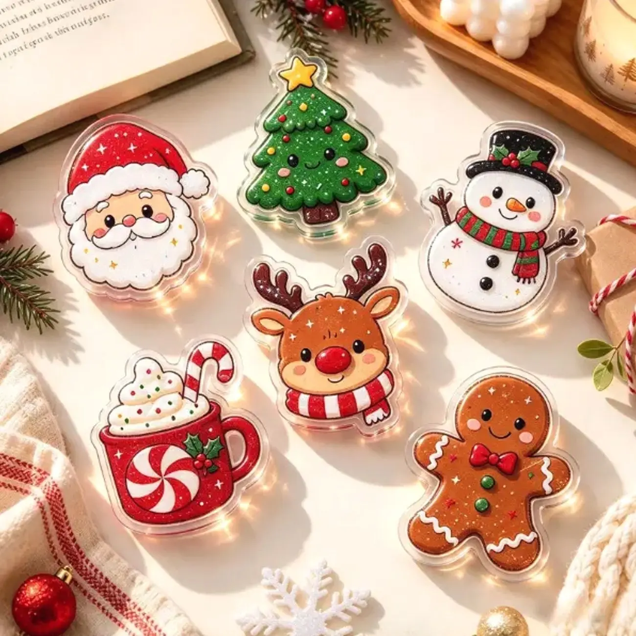 Festive Christmas Characters MagSafe Phone Grips, Cute Holiday Santa, Reindeer & Snowman PopSocket Set, Aesthetic Winter Phone Accessory