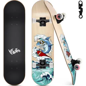 Skateboards for Beginners, 31"x8" Complete Skateboard for Kids Teens & Adults, 7 Layer Canadian Maple Wood Double Kick Deck Concave Standard and Tricks Skateboard with All-in-1 Skate Tool flight