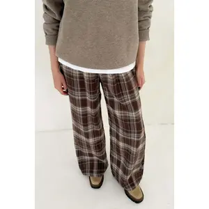 Aspen Pajama Style Pants in Mocha Cozy Winter Lounge Plaid Design with Side Pockets & Elastic Waistband True-to-Size Fit