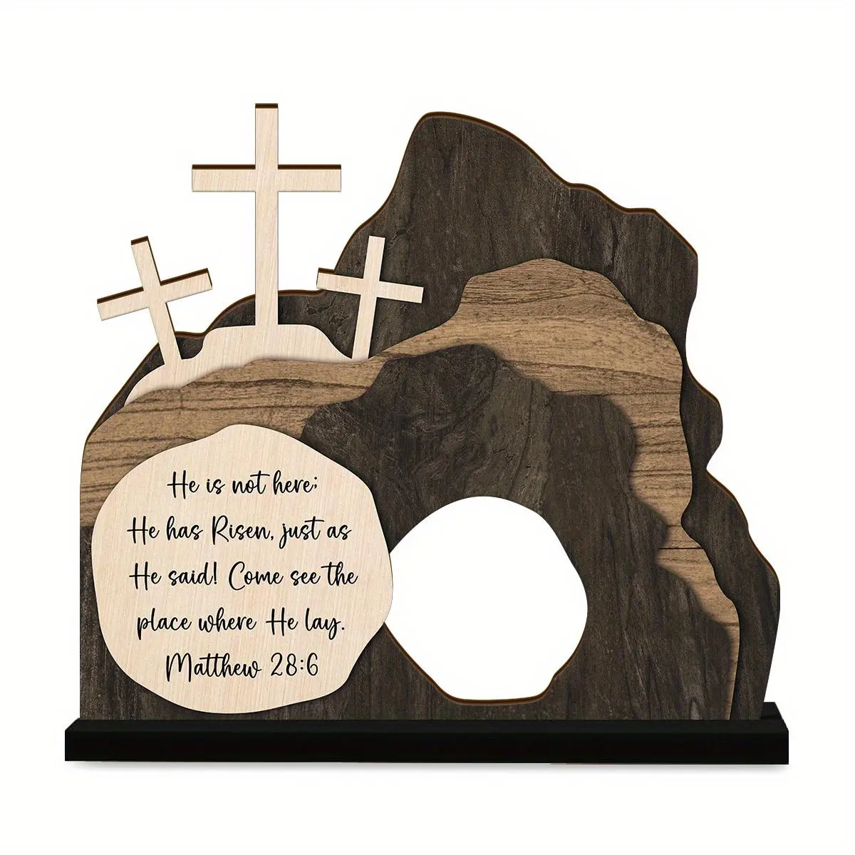 Wooden Resurrection Scene Set, 1 Set He Is Risen Easter Scene Wooden Decoration, Empty Tomb Wood Jesus Nativity Christ Statue Cross Figurines Table Decor, Religious, Wooden Cross Decorations, Stylish Religious Decor